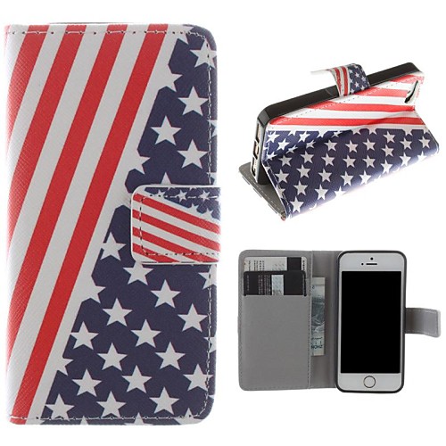 The American Flag Design PU Leather Full Body Case with Stand and Card Slot for iPhone 5/5S