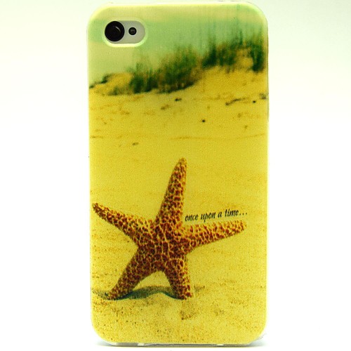 Yellow Sand Starfish Pattern TPU Soft Case for iPhone 4/4S