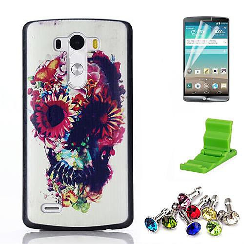 Cartoon Flower Skull Pattern PC Hard Case with Screen Protector,Anti-dust Plug and Stand for LG G3