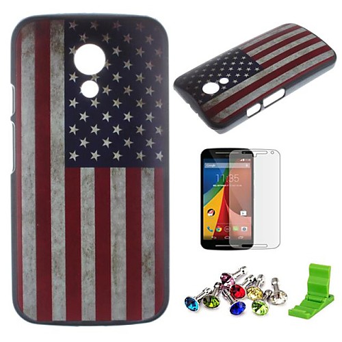 American Flag Pattern PC Hard Case with Screen Protector,Dust Plug and Stand for Motorola Moto G2/XT1063