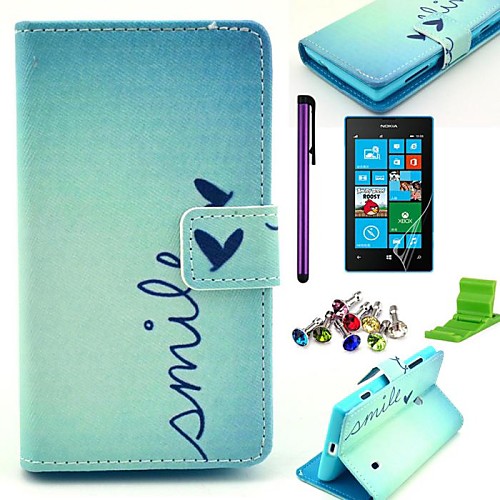 Smile Heart Pattern PU Leather Case with Screen Protector,Stylus,Dust Plug and Stand for Nokia Lumia N520