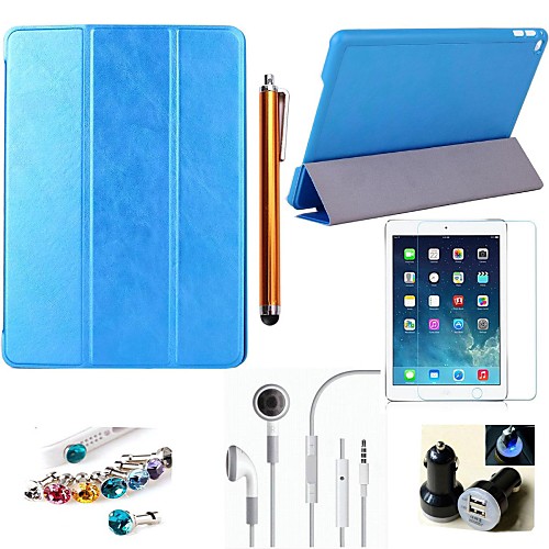 Sheepskin Crust PU Leather with Protective Film,Stylus,Headset,Dust Plug ,Car Charger for iPad Air 2  (Assorted Colors)