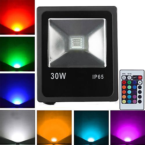 Black Waterproof 30W 2400LM RGB Light Remote Controlled LED Flood Lamp (85V-265V)