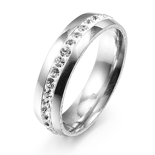 Fashion Single Line Zircon Silver Stainless Steel Band Rings(1 Pc)