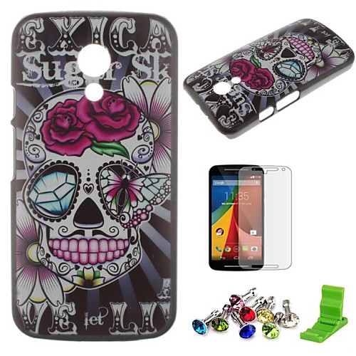 Flower Skull Pattern PC Hard Case with Screen Protector,Dust Plug and Stand for Motorola Moto G2/XT1063