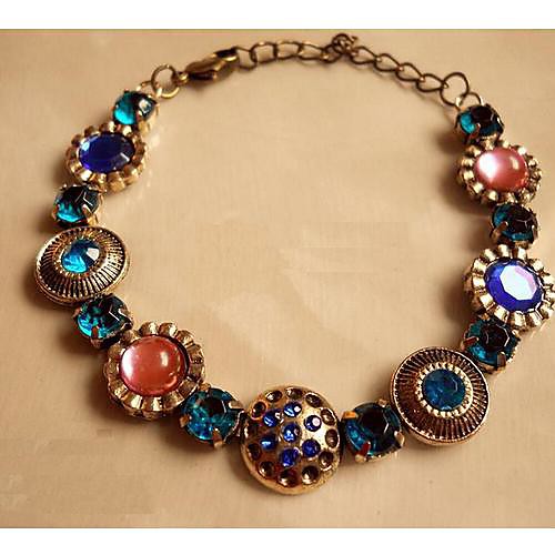 Lureme Vintage Style Multicolour Gem Flower Alloy Bracelet