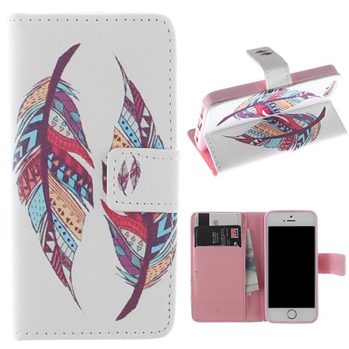 Colored Feather Patterns PU Leather Full Body Case with Stand and Card Slot for iPhone 5/5S