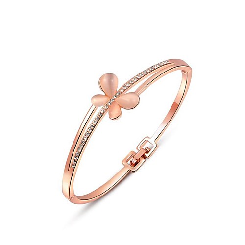 Concise Style 18K Rose/White Gold Plated Austria Crystal Opal Stone The butterfly Charms Bangle