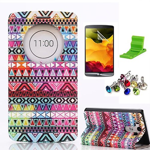 Tribal Symbols Pattern PU Leather Case with Screen Protector,Stand and Dust Plug for LG G3