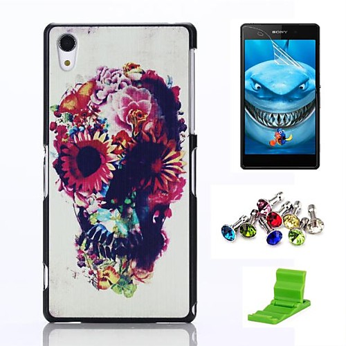 Cartoon Flower Skull Pattern PC Hard Case with Screen Protector,Anti-dust Plug and Stand for Sony Xpeira Z2 L50w