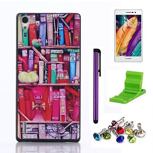 The Small Bookcase Pattern PC Hard Case with Screen Protector,Stylus, Anti-dust Plug and Stand for Huawei P7