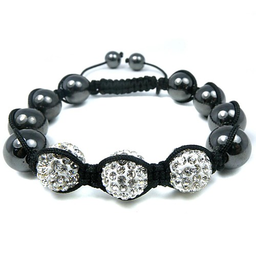 Rainso Adjustable Shamballa Bracelet with Round Hematite Beads Crystal Ball