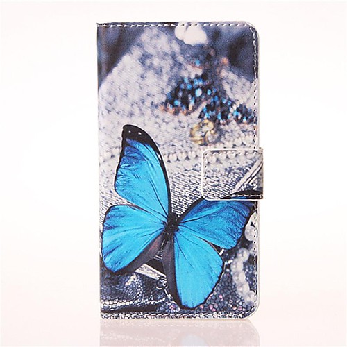 Blue Butterly Pattern PU Leather Case with Stand and Card Slot for Huawei Ascend Y550