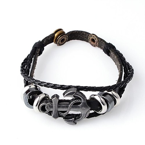 Fashion Hot New Punk Men Genuine Leather and PU Anchor Adjustable Bracelet