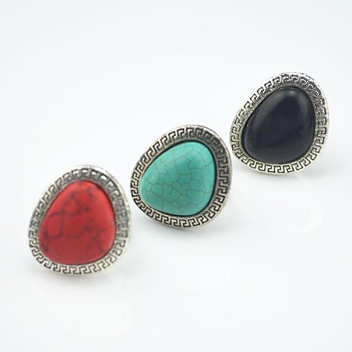 Toonykelly Vintage Antique Silver Multicolor Turquoise and Black Stone Adjustable Ring(1pcs)