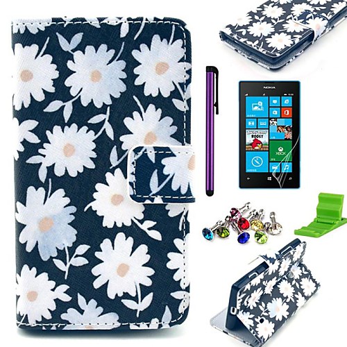 Daisies Pattern PU Leather Case with Screen Protector,Stylus,Dust Plug and Stand for Nokia Lumia N520