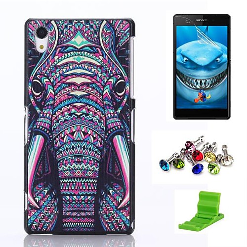 Tribal Elephant Pattern PC Hard Case with Screen Protector,Anti-dust Plug and Stand for Sony Xpeira Z2 L50w