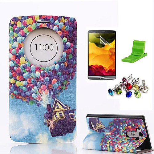 Balloon House Pattern PU Leather Case with Screen Protector,Stand and Dust Plug for LG G3