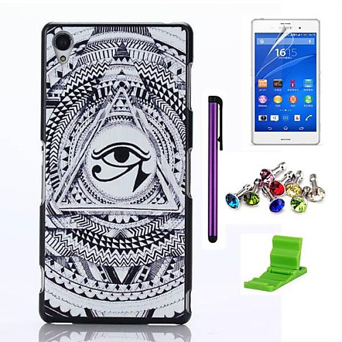 Eye Pattern PC Hard Case with Screen Protector,Stylus, Anti-dust Plug and Stand for Sony Z3 L55T