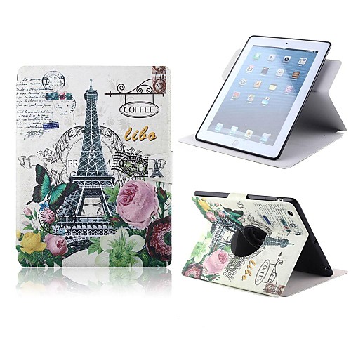 Flowers Butterflies and Eiffel Cramp Iron Design PU Full Body Case with Stand for iPad Air