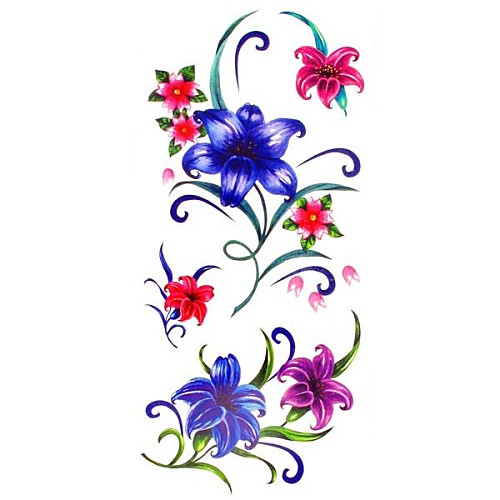 1pc Flower Blue Lily Waterproof Body Art Tattoo Pattern Temporary Tattoos Sticker(18.5cm8.5cm)