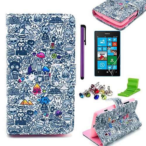 Special Cartoon Pattern PU Leather Case with Screen Protector,Stylus,Dust Plug and Stand for Nokia Lumia N520