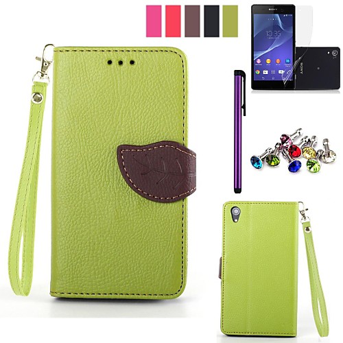 Leaf Design PU Leahter Case with Film,Stylus and Dust Plug for Sony Xperia Z2 (Assorted Colors)