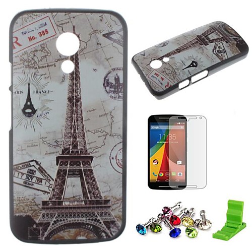 Eiffer Tower Pattern PC Hard Case with Screen Protector,Dust Plug and Stand for Motorola Moto G2/XT1063