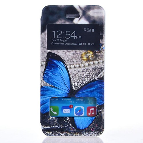 Blue Butterly Pattern New Smart Luxury Flip Leather Cover for iPhone 5/5S