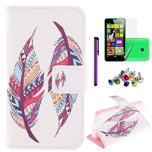 Two Tribe Feather Pattern PU Leahter Case with Film,Stylus and Dust Plug for Nokia Lumia 630/635