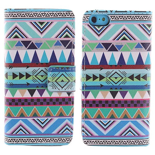 National Wind Design Pattern PU Leather Full Body Case with Stand and Card Slot for iPhone 5C