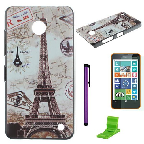 Eiffel Tower Pattern PC Hard Case with Screen Protector,Stylus and Stand for Nokia Lumia 630/635