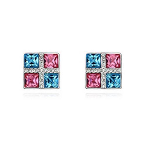 Lureme Fashion  Multicolour Crystal Town Of The Past Square Alloy Stud Earrings