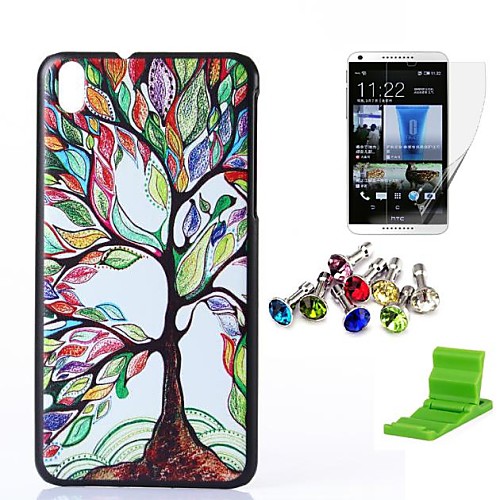 Multicolor Leaf Tree Pattern PC Hard Case with Screen Protector,Anti-dust Plug and Stand for HTC Desire 816