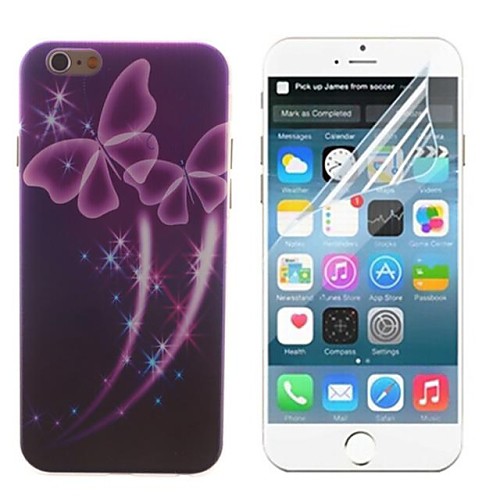 Pink Transparent Butterfly Design Hard with Screen Protector Cover for iPhone 6