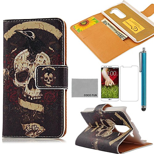 COCO FUN Black Skull Pattern PU Leather Full Body Case with Screen Protector, Stylus and Stand for LG G2 MINI