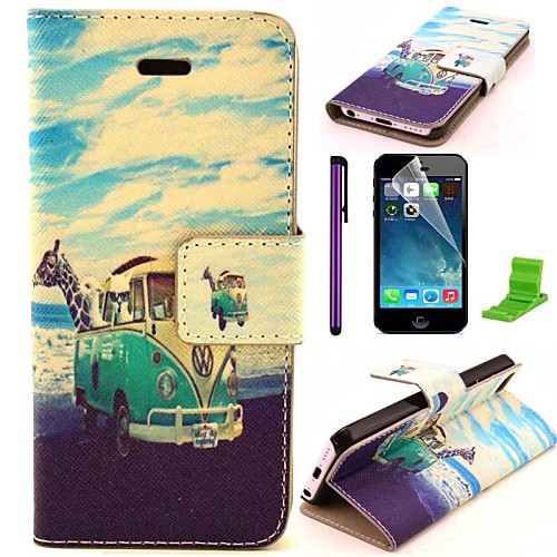 The Sea Animal Travel Pattern PU Leather Case with Screen Protector and Stylus for iPhone 5C