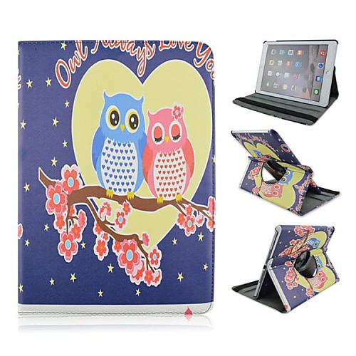 Couples Cartoon Owls Pattern PU Leather Full Body Case with Stand for iPad Air 2