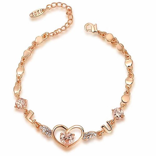 Noble 18K Rose Gold Plated Austria Crystal Simulated Diamond Heart Bracelet