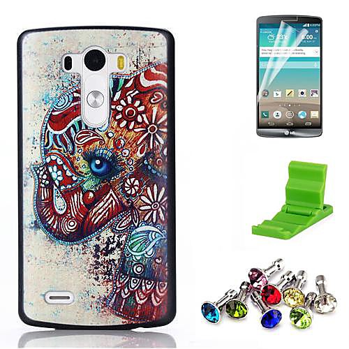 Flower Elephant Pattern PC Hard Case with Screen Protector,Anti-dust Plug and Stand for LG G3