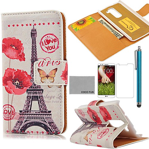 COCO FUN Effiel Tower Butterfly Pattern PU Leather Full Body Case with Screen Protector and Stylus for LG G2 MINI