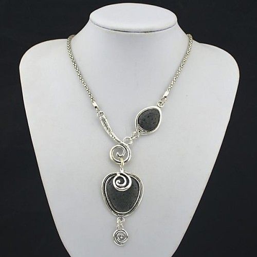 Toonykelly Vintage Look Antique Silver Plated Lava Rock Volcano Stone Necklace(1 Pc)