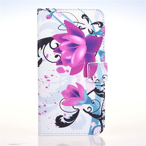 Purple Flower Pattern PU Leather Case with Stand and Card Slot for Huawei Ascend G7