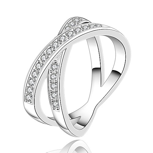 Fashion Women (Zircon Inlaid) White Silver-Plated Women Rings (White) (1 Pc)