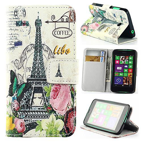 Wallet Style Rose Eiffel Tower PU Leather Full Body Case with Stand and Card Slot for Nokia Lumia N630