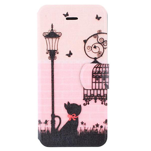 Butterfly Classic Street Black Cat Pattern Clamshell PU Leather Full Body Case with Card Slot for iPhone 5C