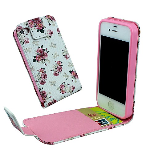 Rose  Vertical Flip  PU Leather Full Body Case with Card Holder for iPhone 4/4S