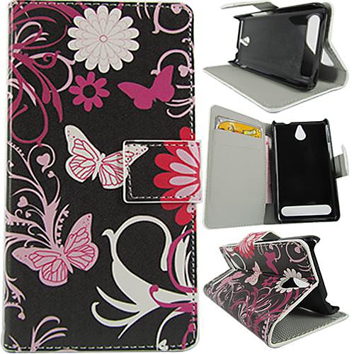 Wallet Style Butterfly Daisy PU Leather Full Body Cover with Stand and Card Slot for Sony Xperia E1