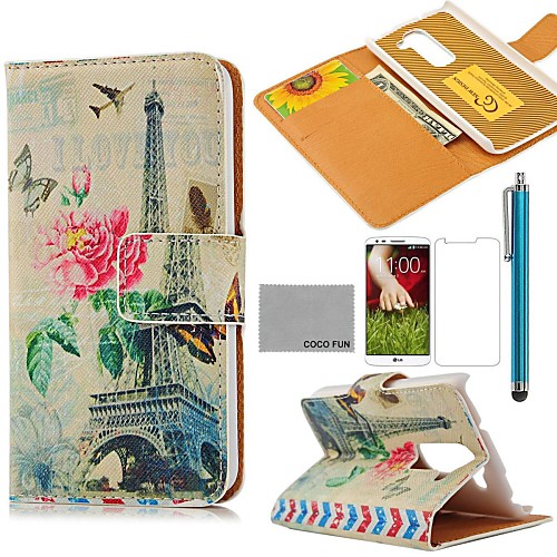 COCO FUN Plane Effiel Tower Pattern PU Leather Full Body Case with Screen Protector, Stylus and Stand for LG G2 MINI