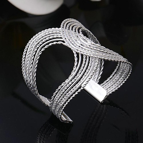 New 925 Silver Plated Large Women's Cuff Bracelet Bangle